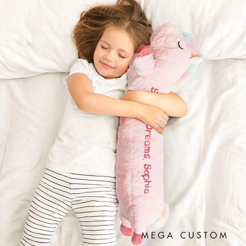 Personalized Cute Comfort Fantasy Rainbow Horse Plush Toy Pillow Soothing Long Plush Pillow with Kid Name Christmas Gift Birthday Gift for Kid