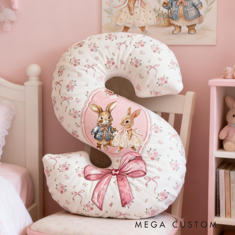 Personalized Cute Bunny Initial Name Graphic 3D Print Pillow Easter Gifts Funny Gifts