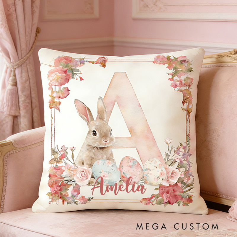 Personalized Watercolor Easter Bunny Pillow Birthday Gifts for Kids Bunny Lovers Gifts