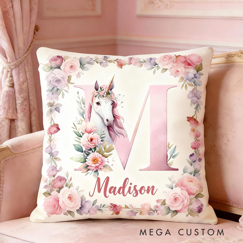 Personalized Watercolor Retro Pink Dream Horse Pillow with Name Birthday Gifts for Kids Dream Horse Lovers Gifts