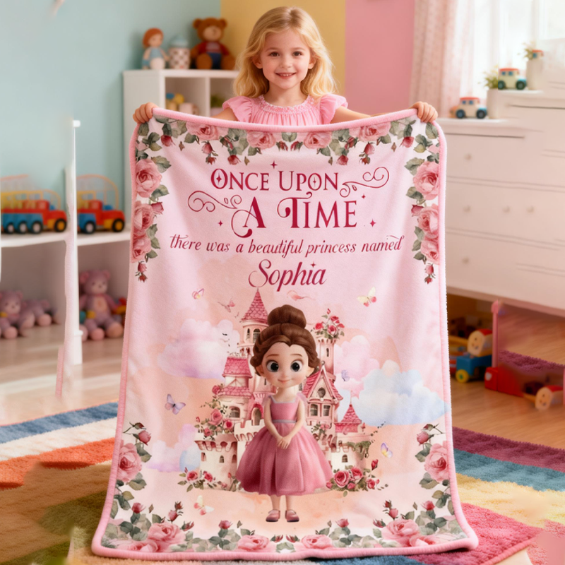 Personalized Once Upon A Time There Was A Beautiful Princess Blanket with Name Home Decor Birthday Gift for Kids