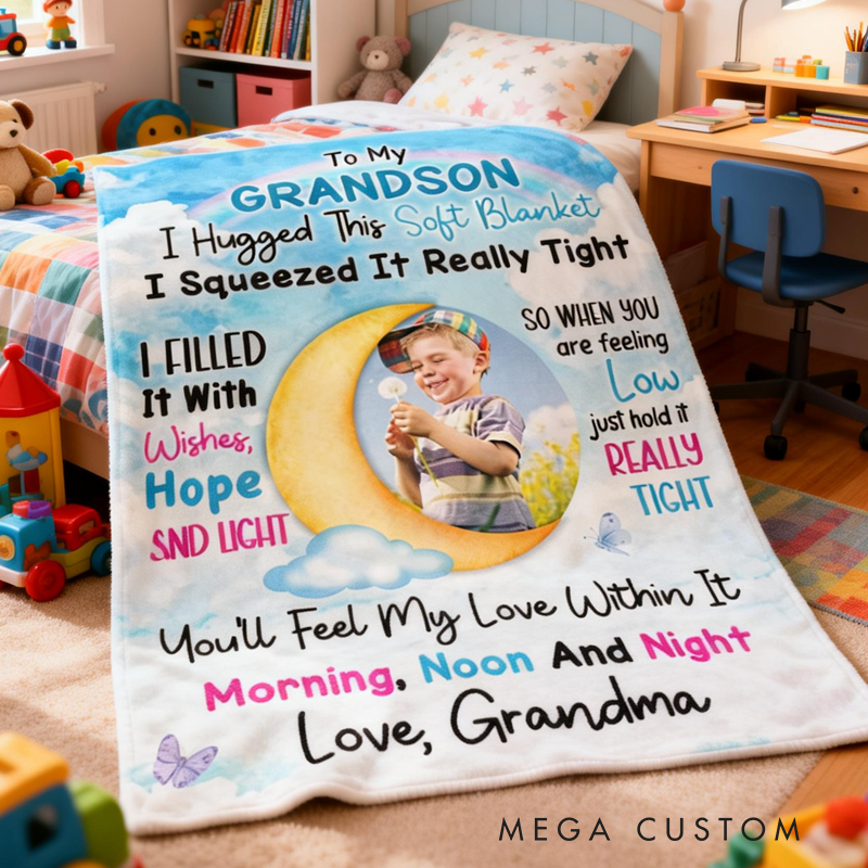 Personalized I Hugged This Soft Blanket I Squeezed It Really Tight Grandson Photo Blanket Home Decor Birthday Gift for Kids