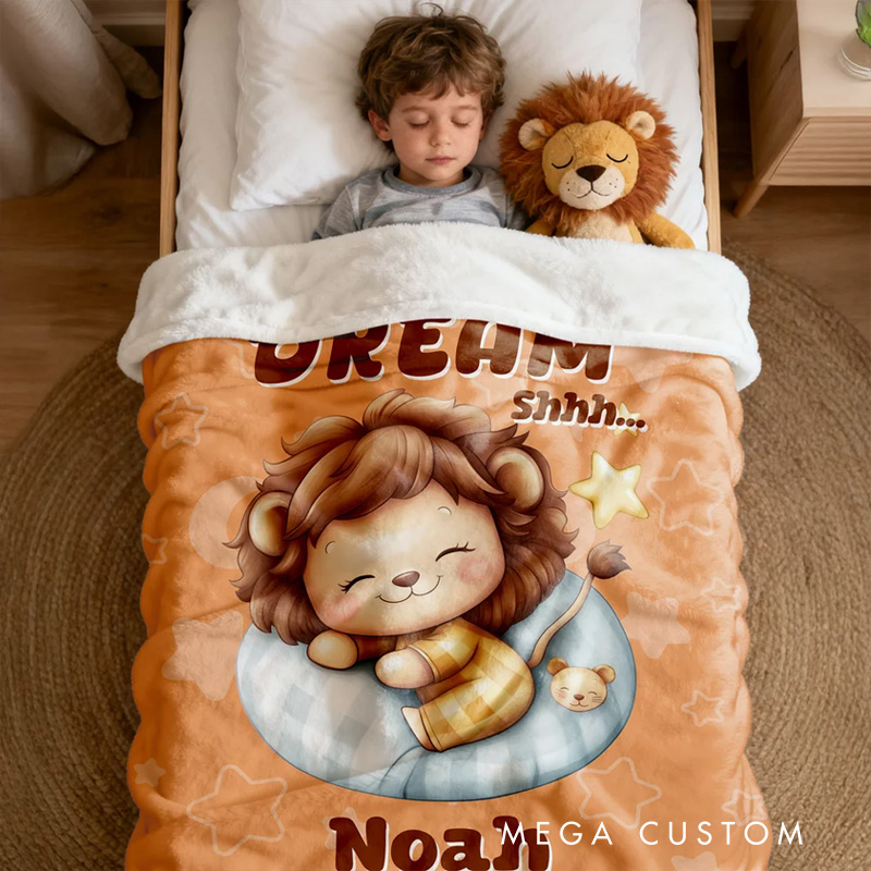 Personalized Stars Moons Clouds Sweet Dream Cartoon Animals Soft Throw Blanket with Name Home Decor Birthday Christmas Gift for Kids