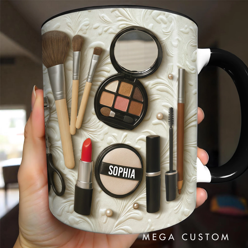 Personalized Capture the Beauty of Your Everyday Look Featuring Essential Makeup Tools Custom Accent Mug Gift for Makeup Lovers