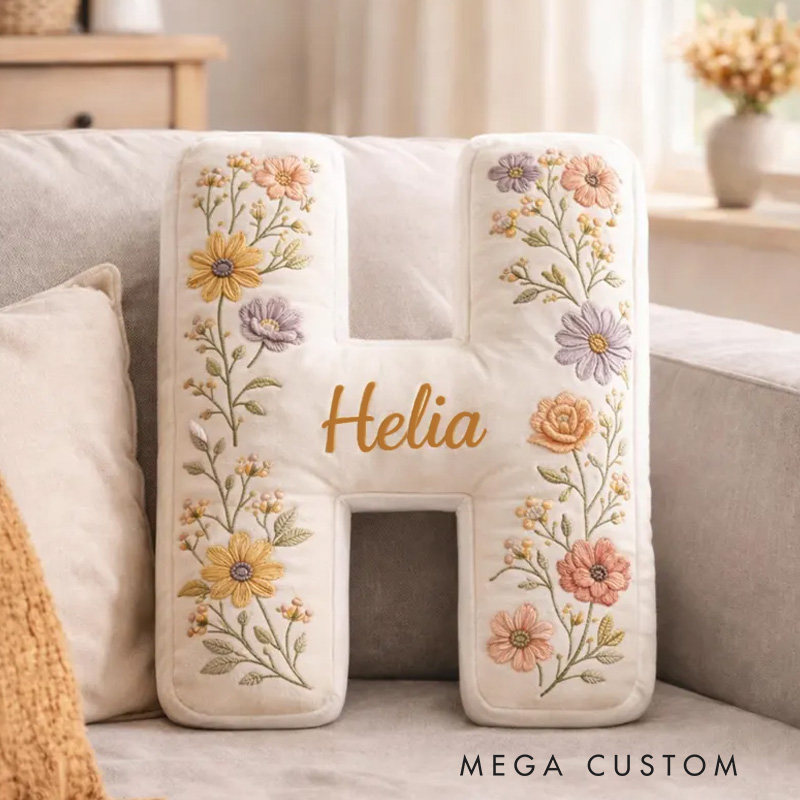 Personalized Initial Theme Custom Name Beautiful Flower Pattern Letter Shaped Home Decor 3D Print Pillow