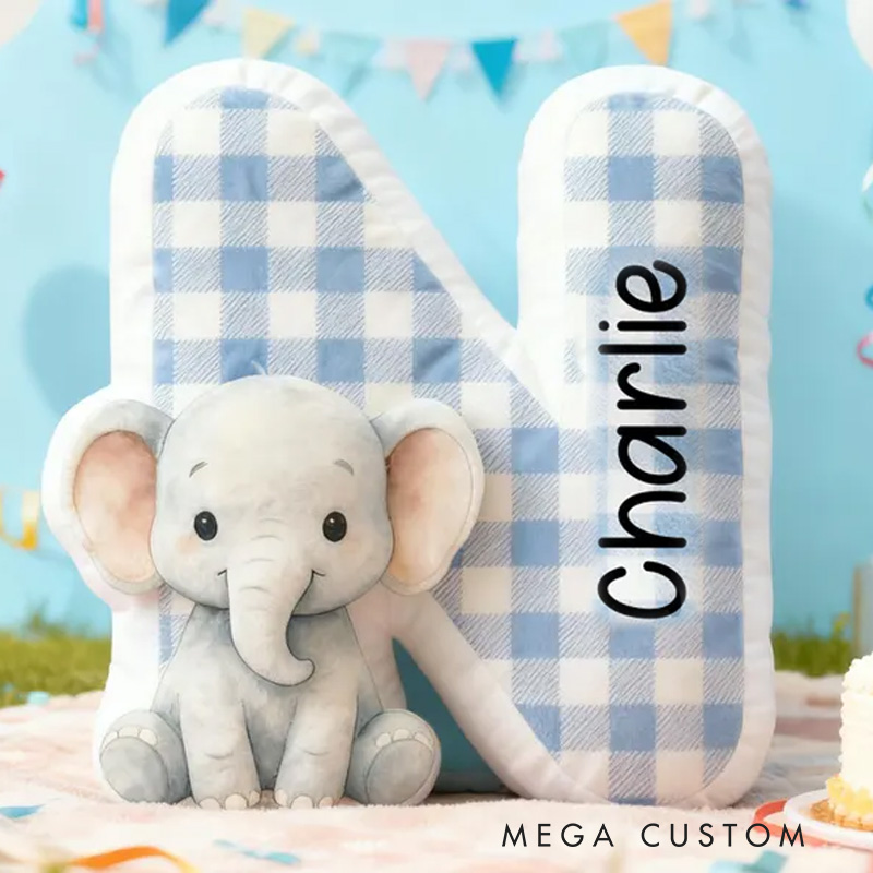 Personalized Animal Theme Custom Name Pink Blue Check Alphabet Letter Cushion Cute Rabbit 3D Print Pillow