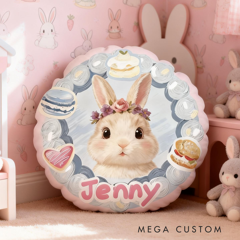 Personalized Cute Rabbit in Oil Painting Pillow Baby Animals Nursery Decor Cute Animals Cushion Toddler Gift Easter Gifts
