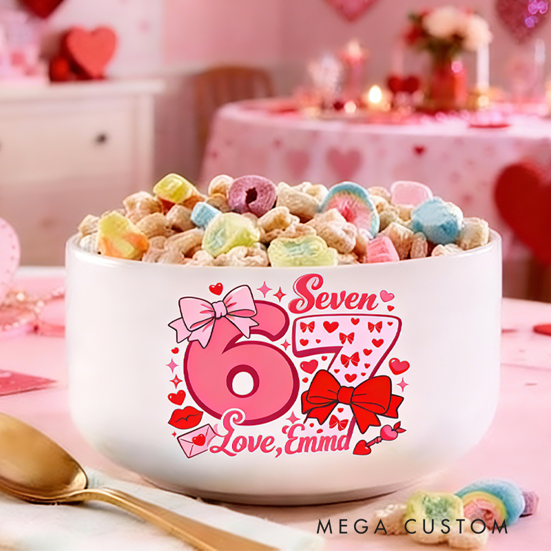 Personalized Cute Pink Red Checkered Hearts Cereal Bowl Valentine's Day Gifts for Kids Children's Valentine's Day