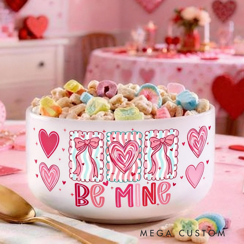Personalized Be Mine with Coquette Bow Cereal Bowl Valentine's Day Gifts for Kids Children's Valentine's Day