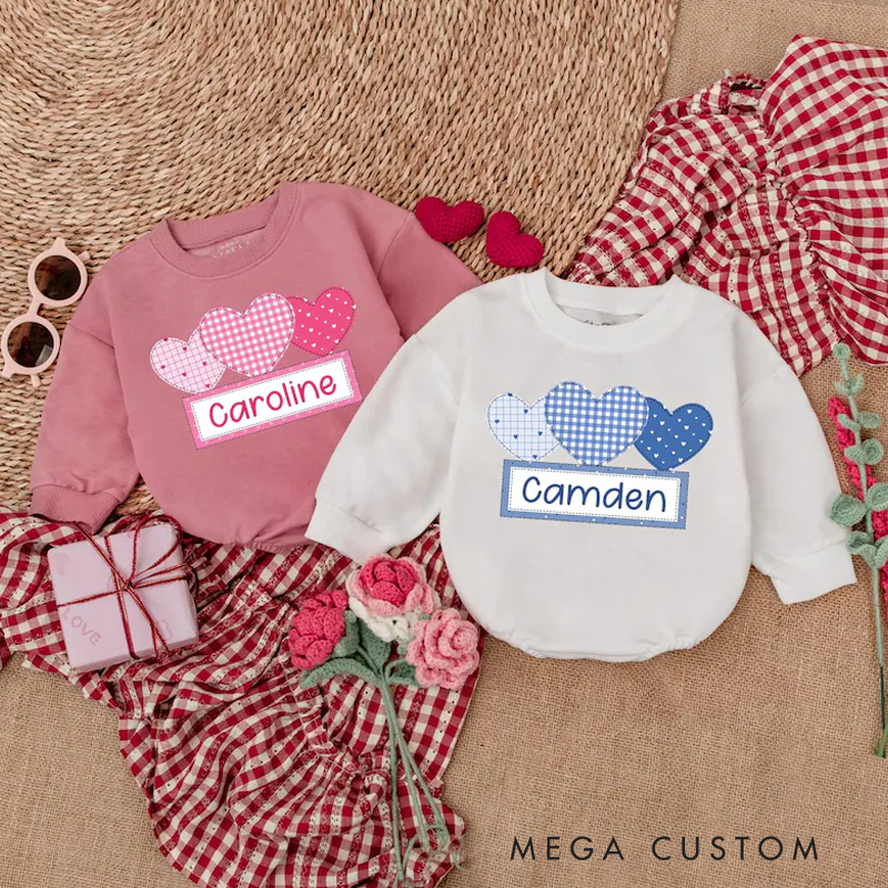 Personalized Cute Hearts Valentine Matching Boy Girl Bubble Romper Gift for Baby Tee Baby Girl Valentines Bodysuit