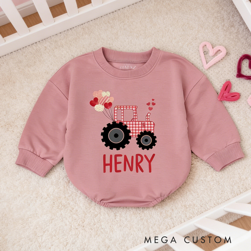 Personalized Cute Valentine's Day Tractor Bubble Romper Gift for Baby Tee Baby Girl Valentines Bodysuit