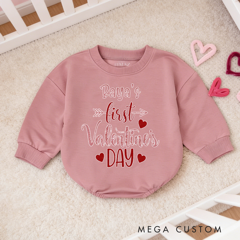 Personalized My First Valentines Day Bubble Romper Gift for Baby Tee Baby Girl Valentines Bodysuit