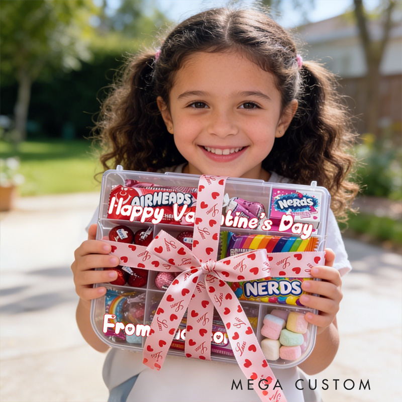 Personalized Valentines Theme Custom Name Sweet Gift Heart Ribbon Treat Collection Pops Candy Box
