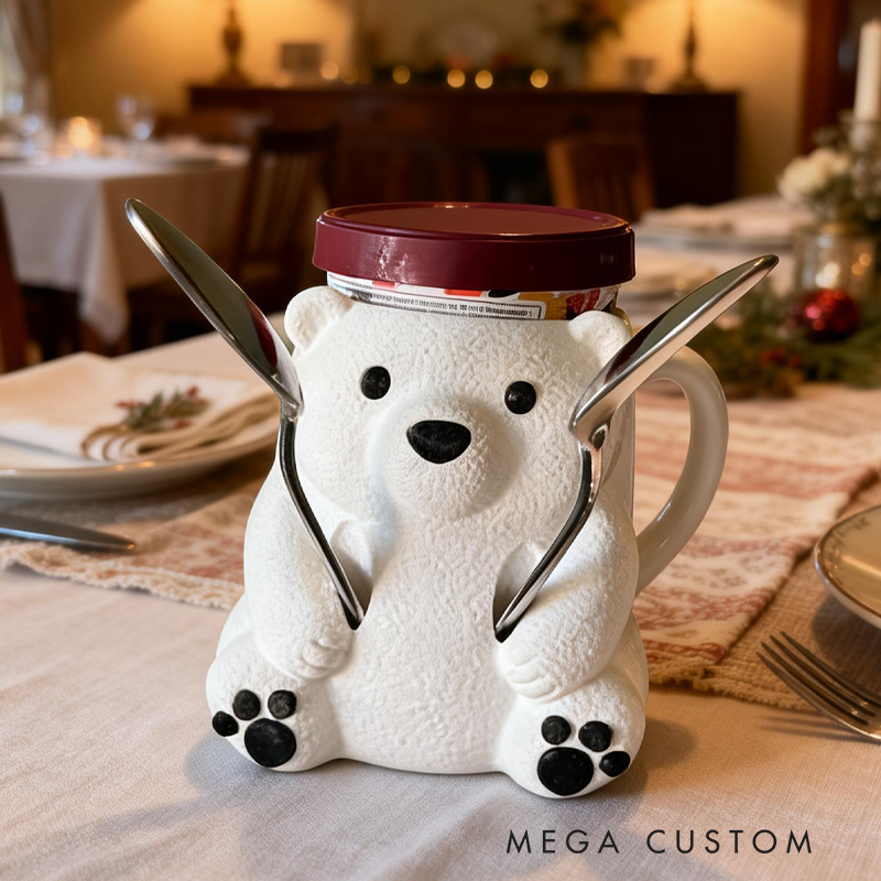 Polar Bear Ice Cream Pint Holder 3D Printed Cozy with Spoon Slot