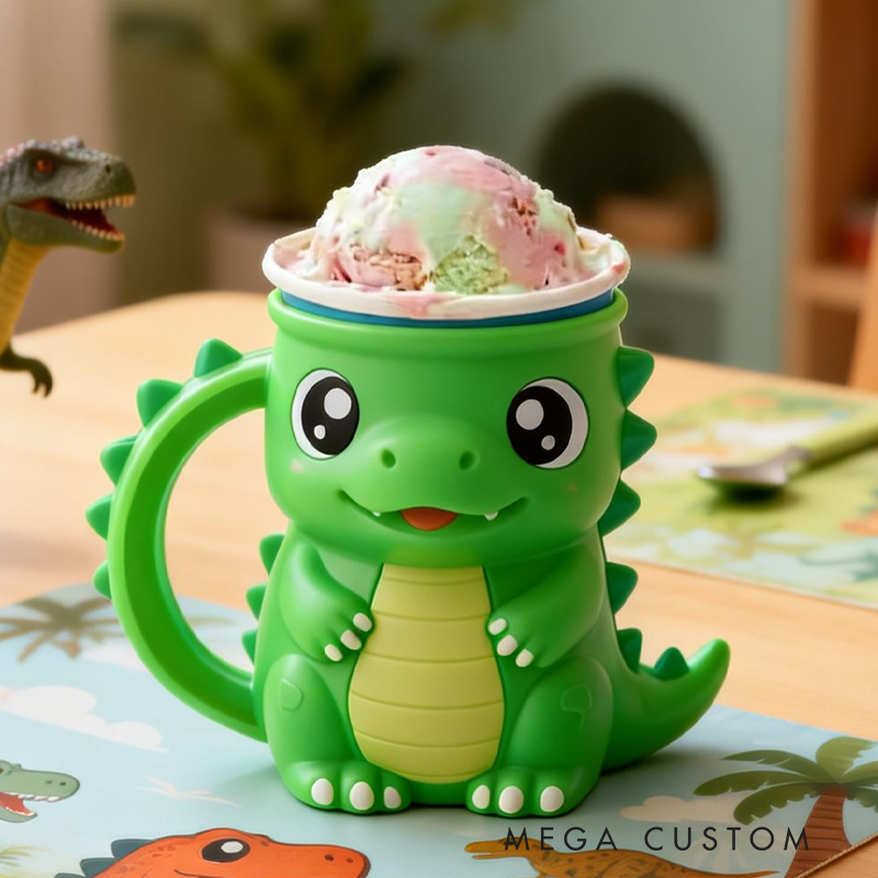 Green Little Dinosaur Ice Cream Pint Holder 3D Printed Cozy with Spoon Slot