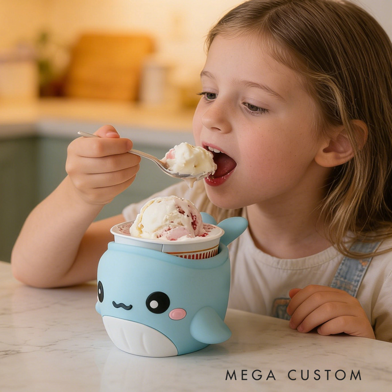 Personalized Ocean Theme Custom Name Adorable Blue Whale Dessert Cup Stand 3D Printed Cozy with Spoon Slot