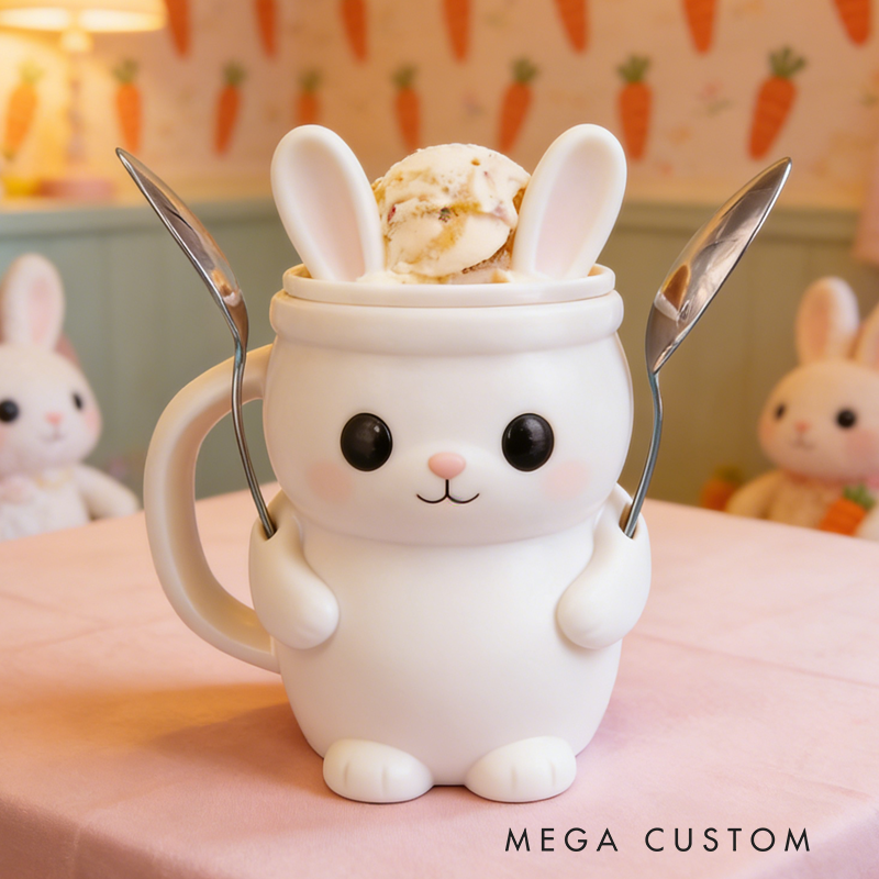 Cute Little Bunny Ice Cream Pint Holder 3D Printed Cozy with Spoon Slot Easter Gifts