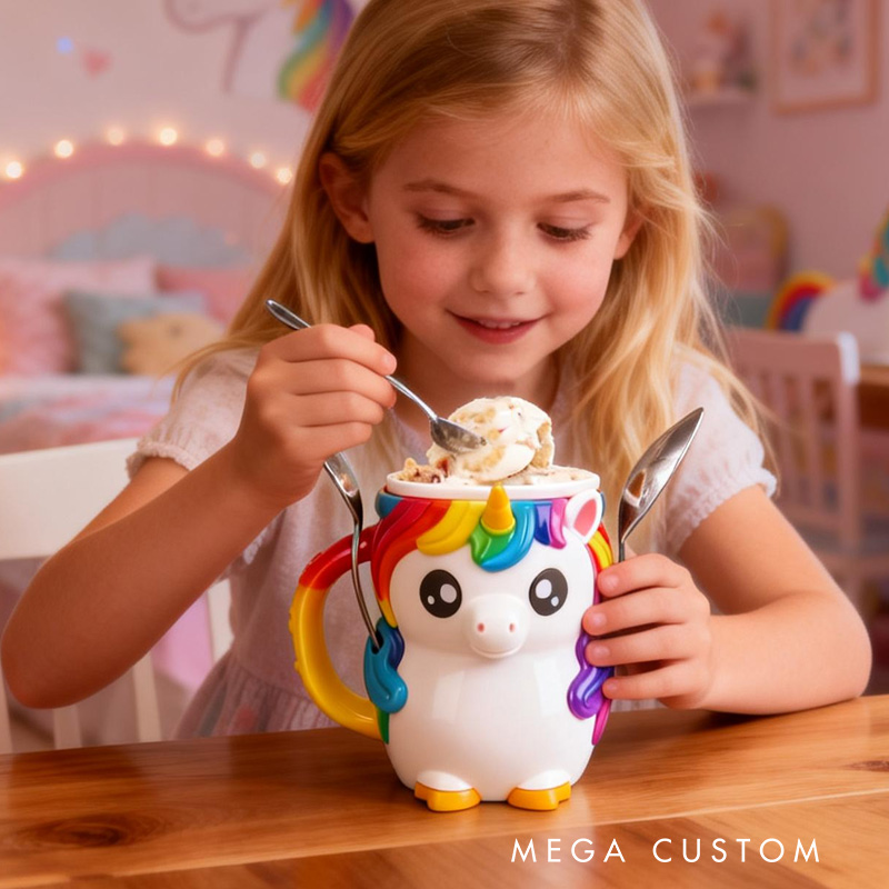 Personalized Magical Theme Custom Name Lovely Rainbow Horse Rainbow Style Dessert Holder 3D Printed Cozy with Spoon Slot