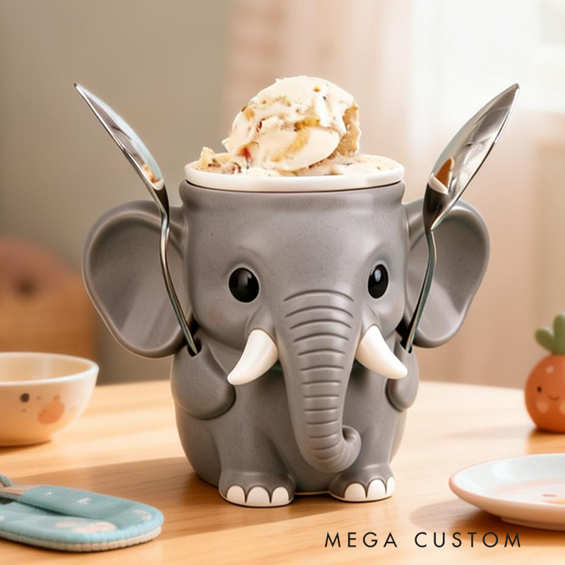 Cute Elephant Ice Cream Pint Holder 3D Printed with 2 Spoon Slots Cozy Birthday Gifts for Kids