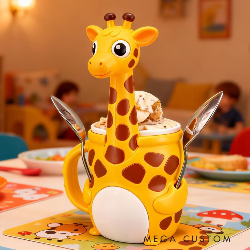 Cute Giraffe Ice Cream Pint Holder 3D Printed with 2 Spoon Slots Cozy Birthday Gifts for Kids
