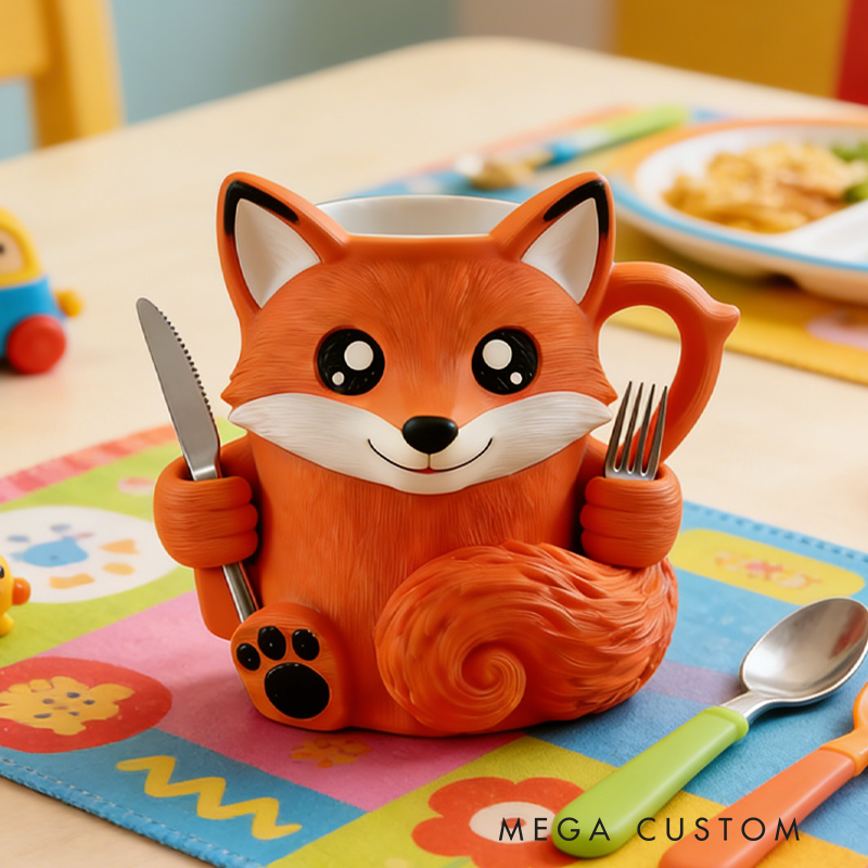Cute Cartoon Fox Ice Cream Pint Holder 3D Printed with 2 Spoon Slots Cozy Birthday Gifts for Kids