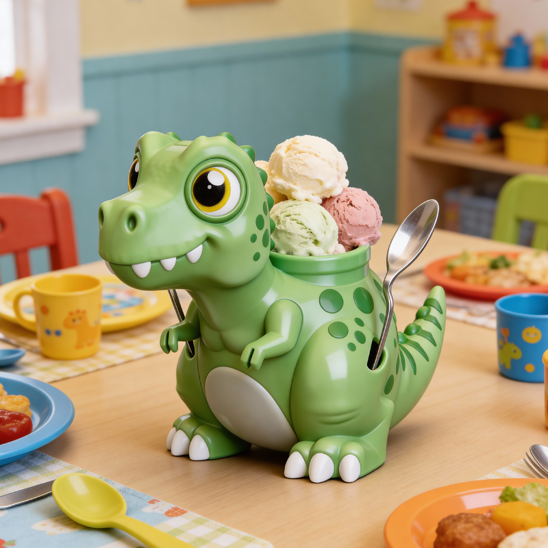 Cartoon Dinosaurs in Various Colors Ice Cream Pint Holder 3D Printed with 2 Spoon Slots Cozy Birthday Gifts for Kids