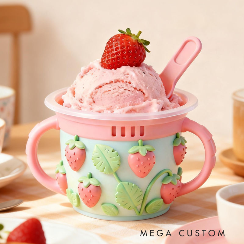 Cute Pink Strawberry Ice Cream Pint Holder 3D Printed Cozy Birthday Gifts for Kids