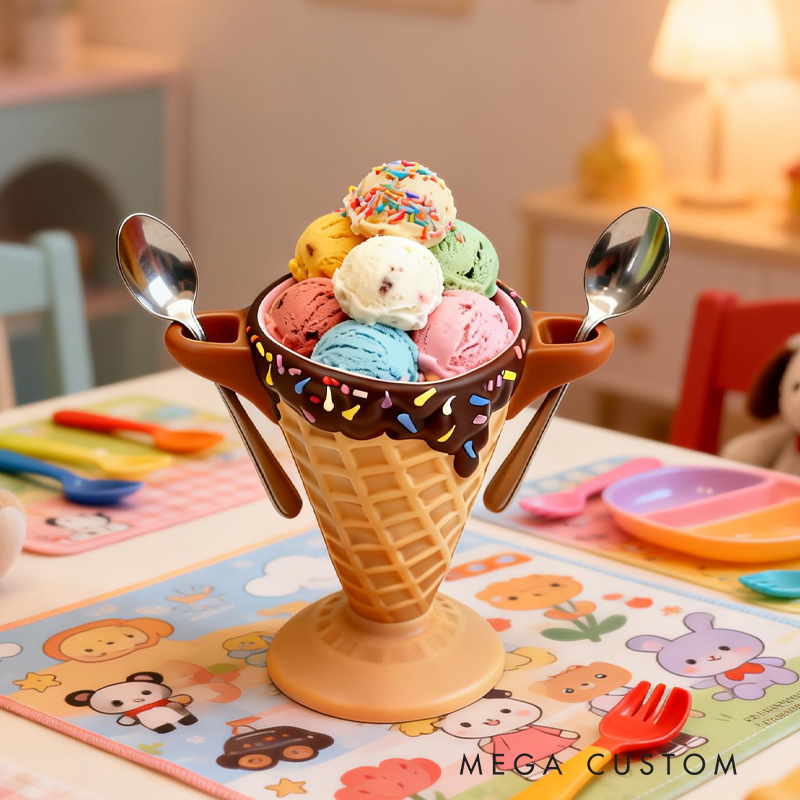 Cute Ice Cream Pint Holder 3D Printed with 2 Spoon Slots Cozy Birthday Gifts for Kids