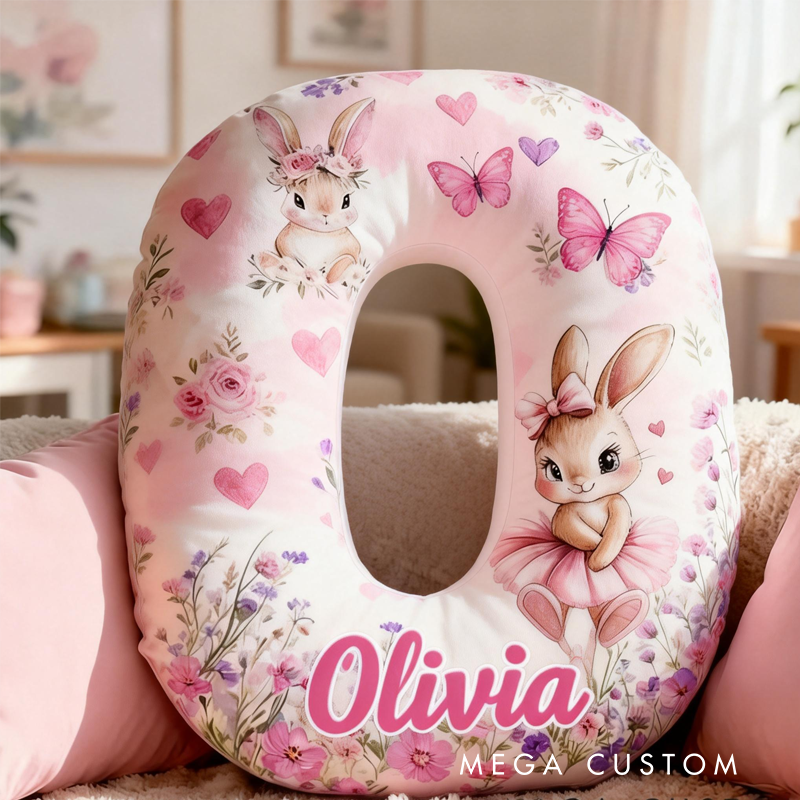 Personalized Rabbit Princess Initials with Name Graphic 3D Print Pillow Christmas Gift for Kids Birthday Gift