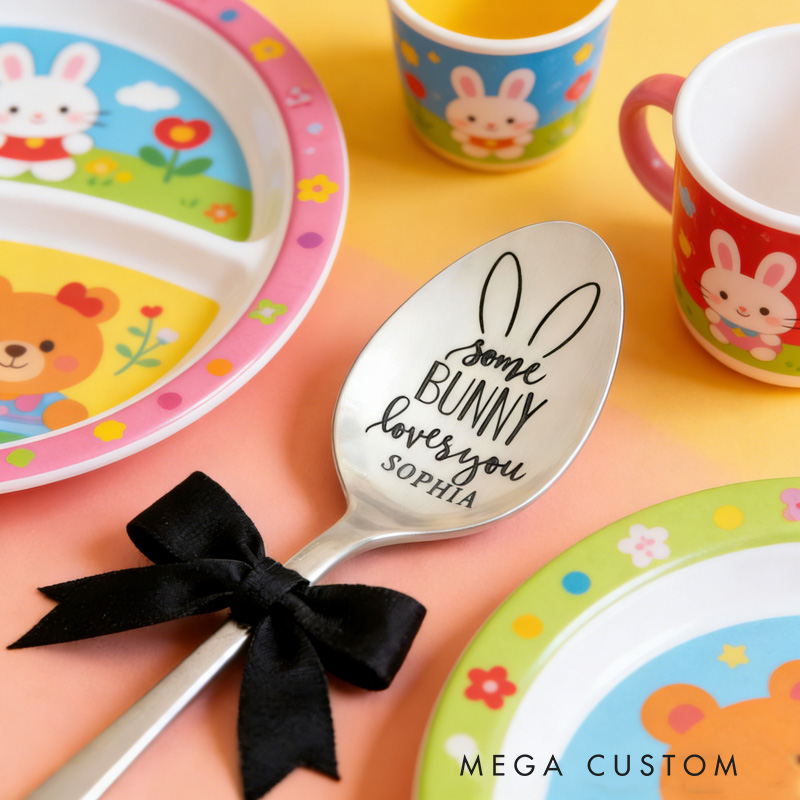 Personalized Lovely Custom Name Some Bunny Loves You Adorable Easter Utensil Spoon