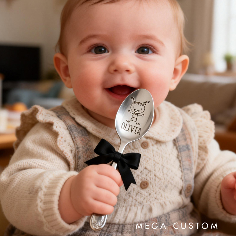 Personalized Custom Name Cute Baby Gift Adorable Engraved Feeding Utensil Keepsake Spoon