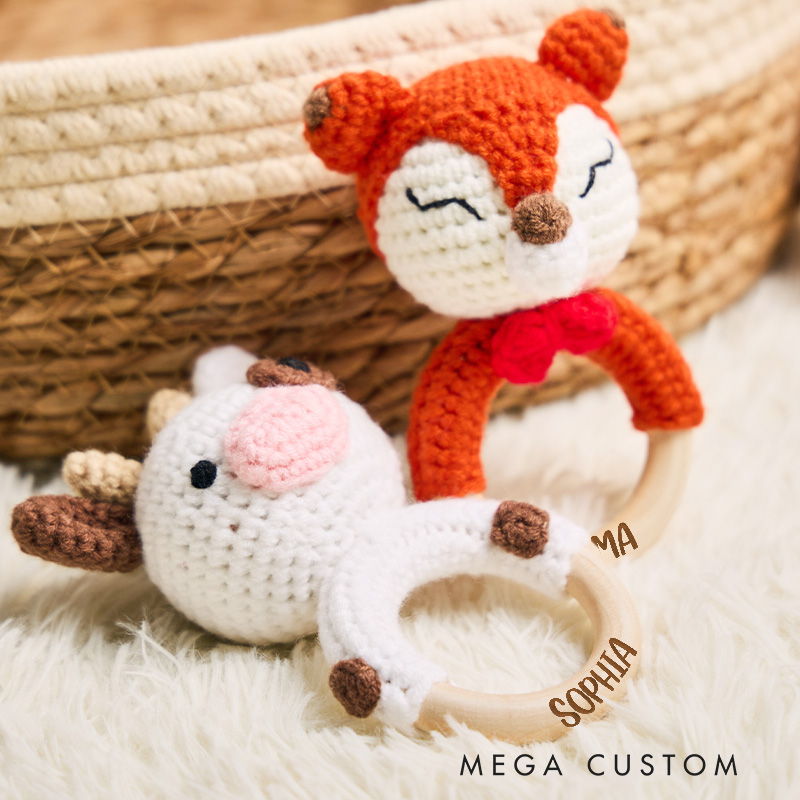 Personalized Bold Baby Name Engraved Natural Wooden Rattle for Babies Simple and Charming Baby Wooden Rattle Baby Shower Gift