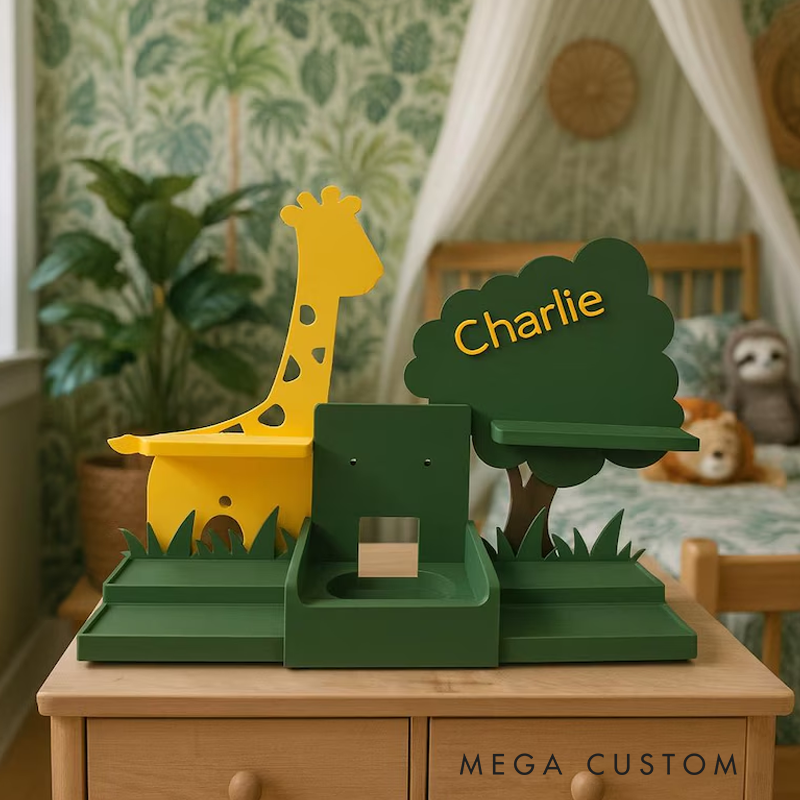 Personalized Jungle Theme Holder Birthday Gift for Kids Kids Room Decor Unisex Nursery Shelf & Character Display