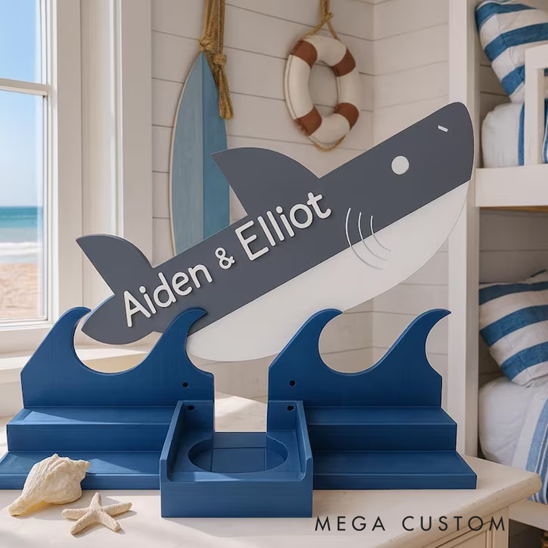 Personalized Shark Themed Box Holder Birthday Gift for Kids Kids Room Decor Unisex Nursery Shelf & Character Display