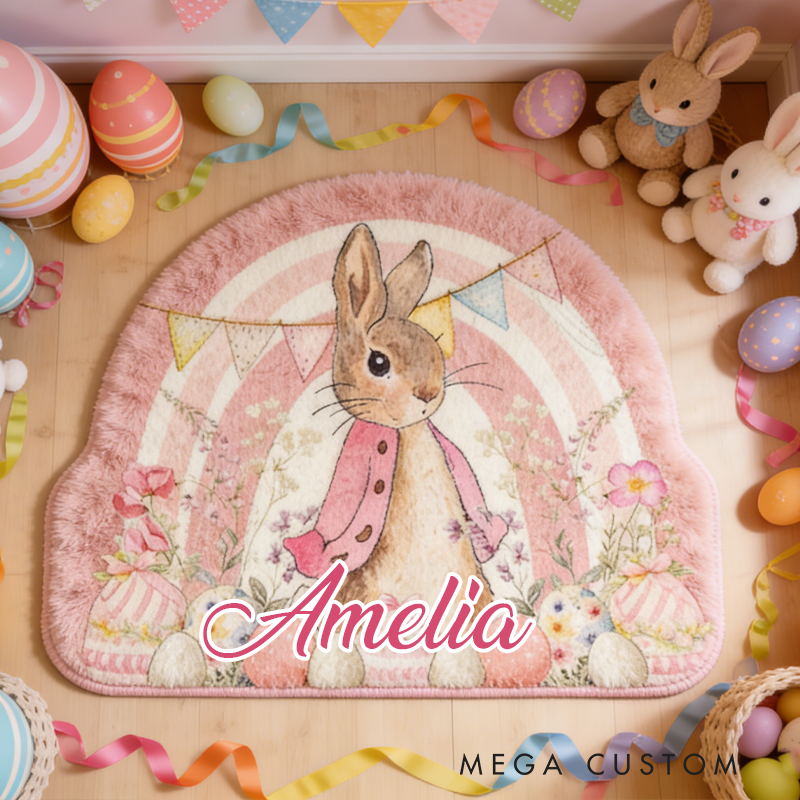 Personalized Cute Pink and Blue Easter Bunnies Rug with Name Home Decor Easter Gift for Kids