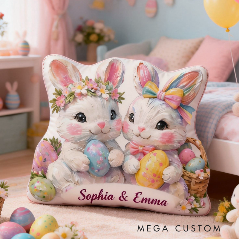 Personalized Cute Brushstroke Bunnies Pillow Baby Nursery Decor Easter Toddler Gift 