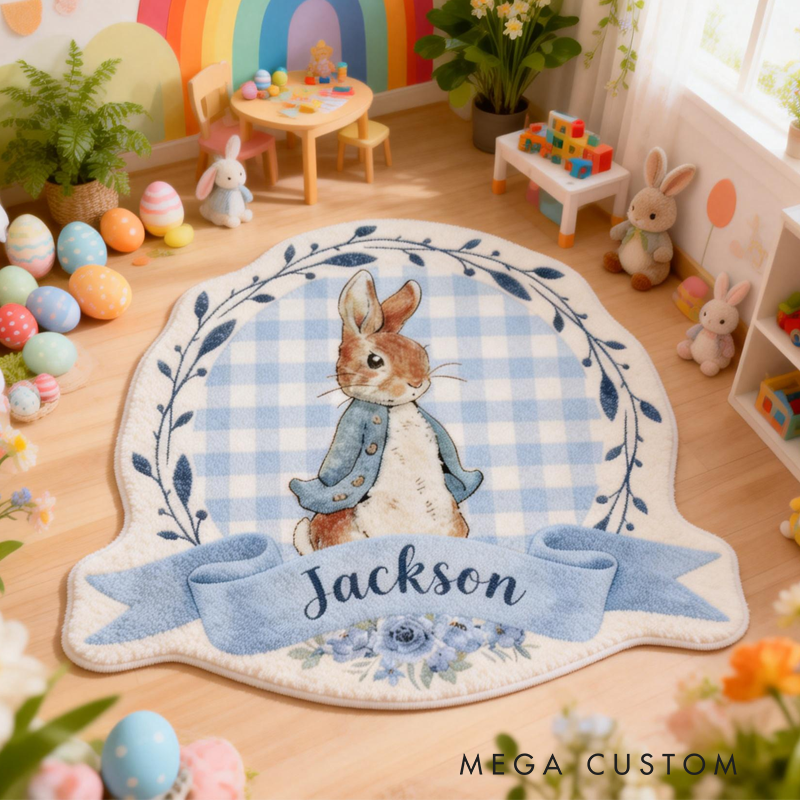 Personalized Cute Easter Blue and Pink Bunnies with Name Home Decor Easter Gift for Kids Birthday Gift for Kids