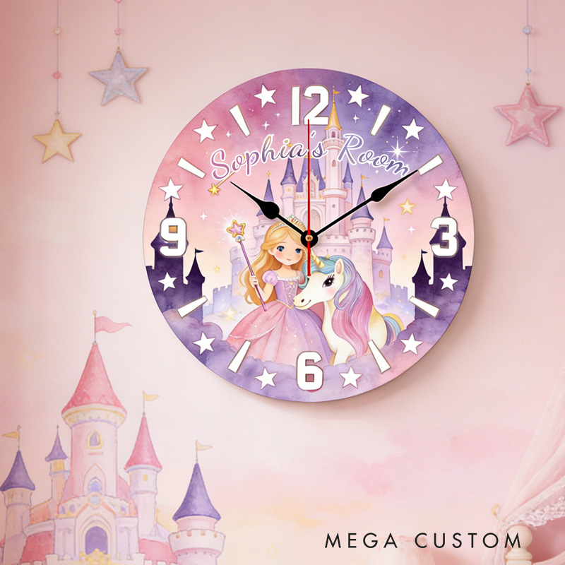 Personalized Unique Custom Name Fairy Tale Magic Kingdom Style Kids Bedroom Decor 3D Printed Wall Clock