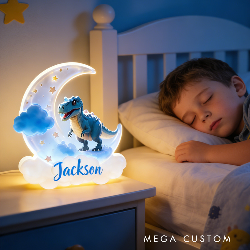 Personalized Gift Custom Name Adorable Cartoon Dinosaur Night Sky Pattern Bedroom Decor Acrylic LED Night Light