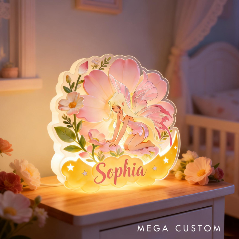 Personalized Unique Custom Name Beautiful Flower Garden Style Romantic Room Decoration Acrylic LED Night Light