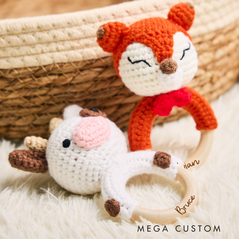 Personalized Whimsical Name Engraved Wooden Toy for Toddlers Adorable and Sweet Baby Wooden Rattle