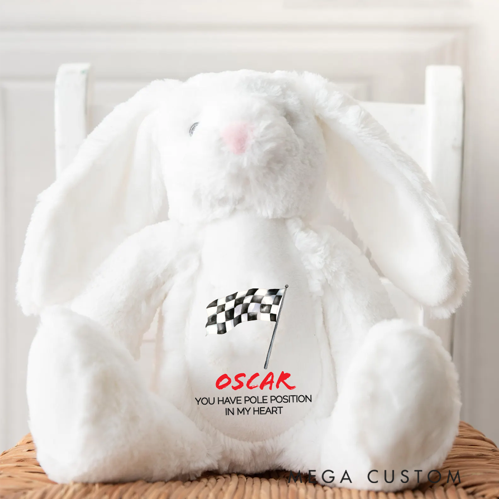 Personalized Racing Bunny Plush Custom Pole Position in My Heart Gift for Motorsports Lovers