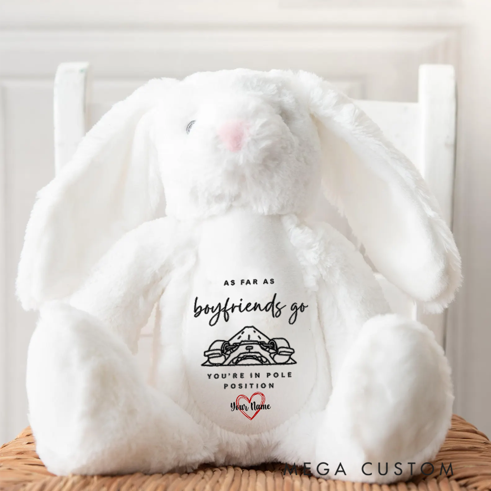 Personalized Racing Bunny Plush You're in Pole Position Custom Gift for Boyfriends