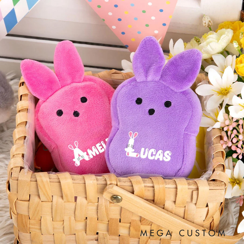 Personalized Cute Bunny Plush Coin Purse Wallet with Name and Wrist Strap Easter Basket Filler Happy Easter Gift for Kids