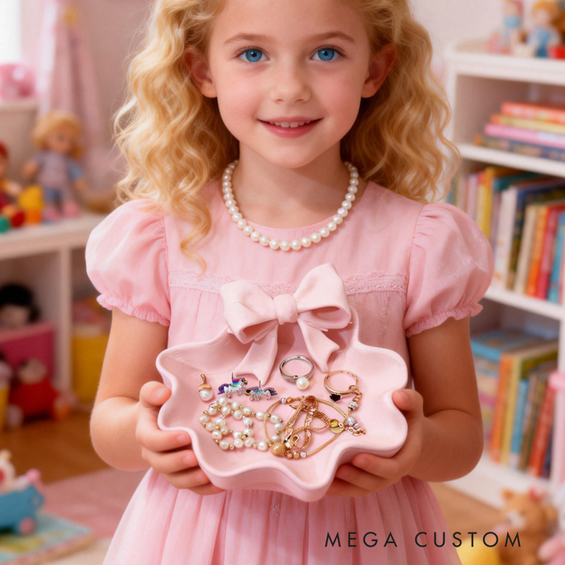 Pink Bow Shaped 3D Printed Jewelry Organizer Trinket Storage Tray Gift for Kids