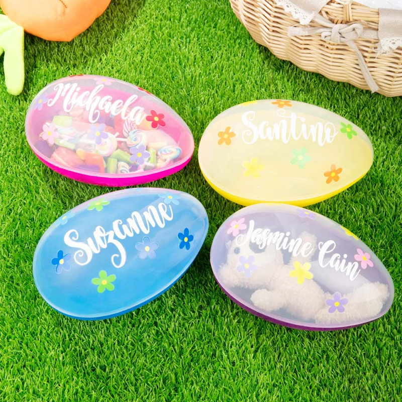 Personalized Flowers Fillable Jumbo Easter Egg with Name Easter Party Hunting Gift for Boys Girls