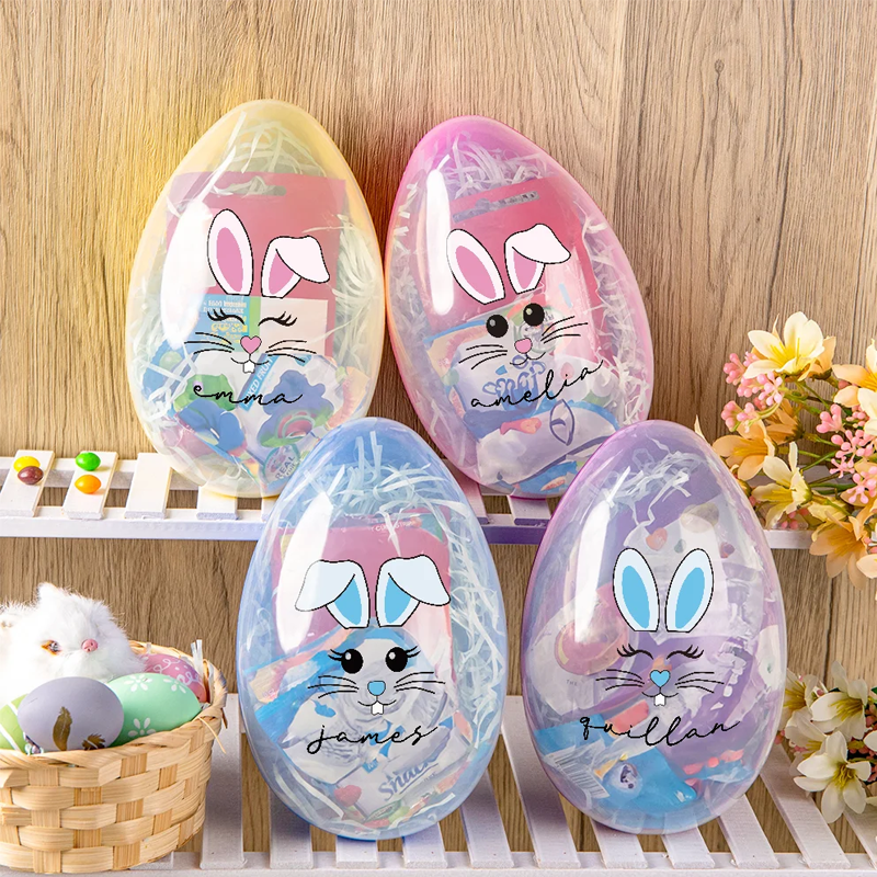 Personalized Cute Bunny Expression Ears Easter Egg with Name Easter Hunting Birthday Party Gift for Kids