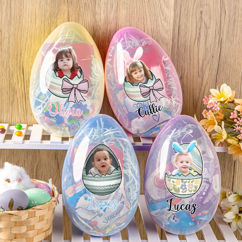 Personalized Broken Eggshell Face Photo Portrait Fillable Jumbo Easter Egg with Name Holiday Basket Stuffers Easter Party Favors Gift for Kids