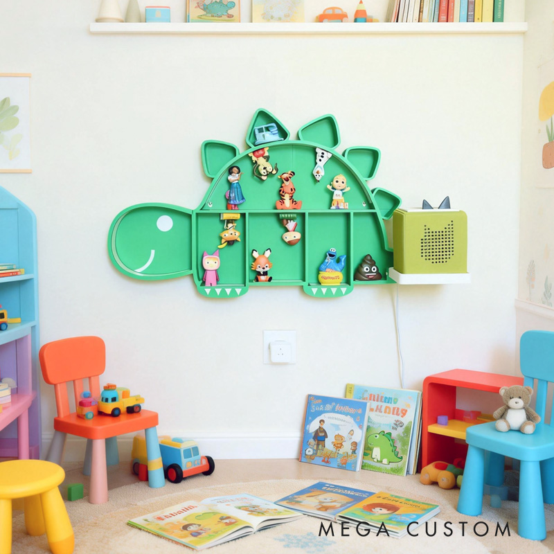 Dinosaur Shaped Wall Shelf Creative 3D Printed Kids Room Organizer Perfect for Displaying Toys, Figurines, Books, and Nursery Decor
