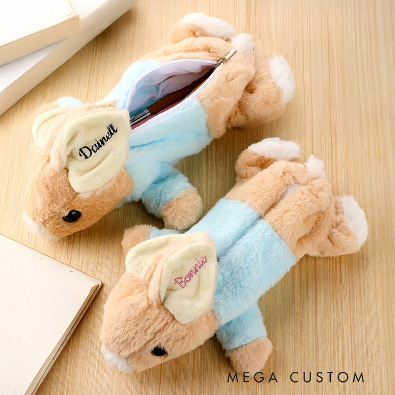 Personalized Bunny Rabbit Plush Pencil Bag with Embroidered Name School Stationery Christmas Back to School Easter Gift for Kids